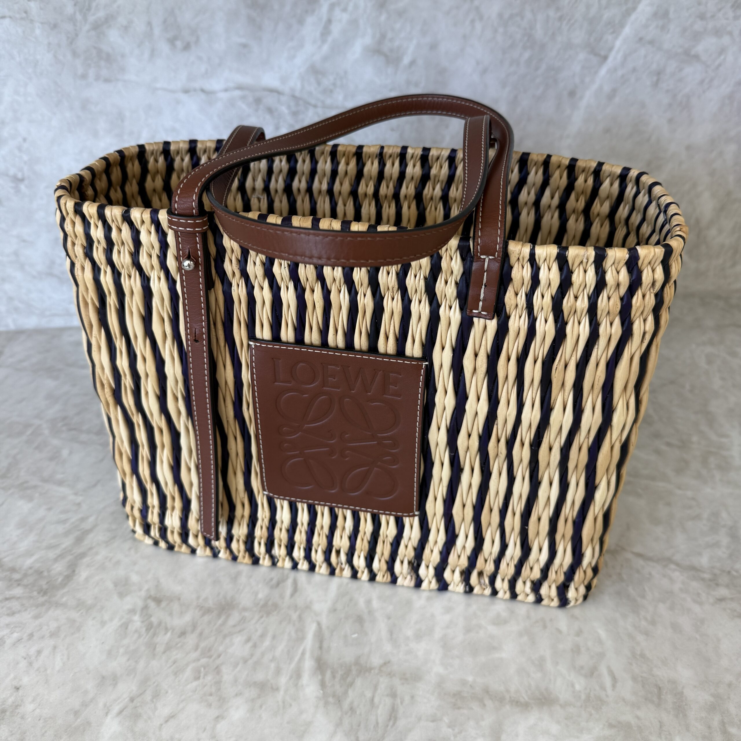 Loewe Paula's Ibiza Square Basket Tote Woven Reed with Leather Small