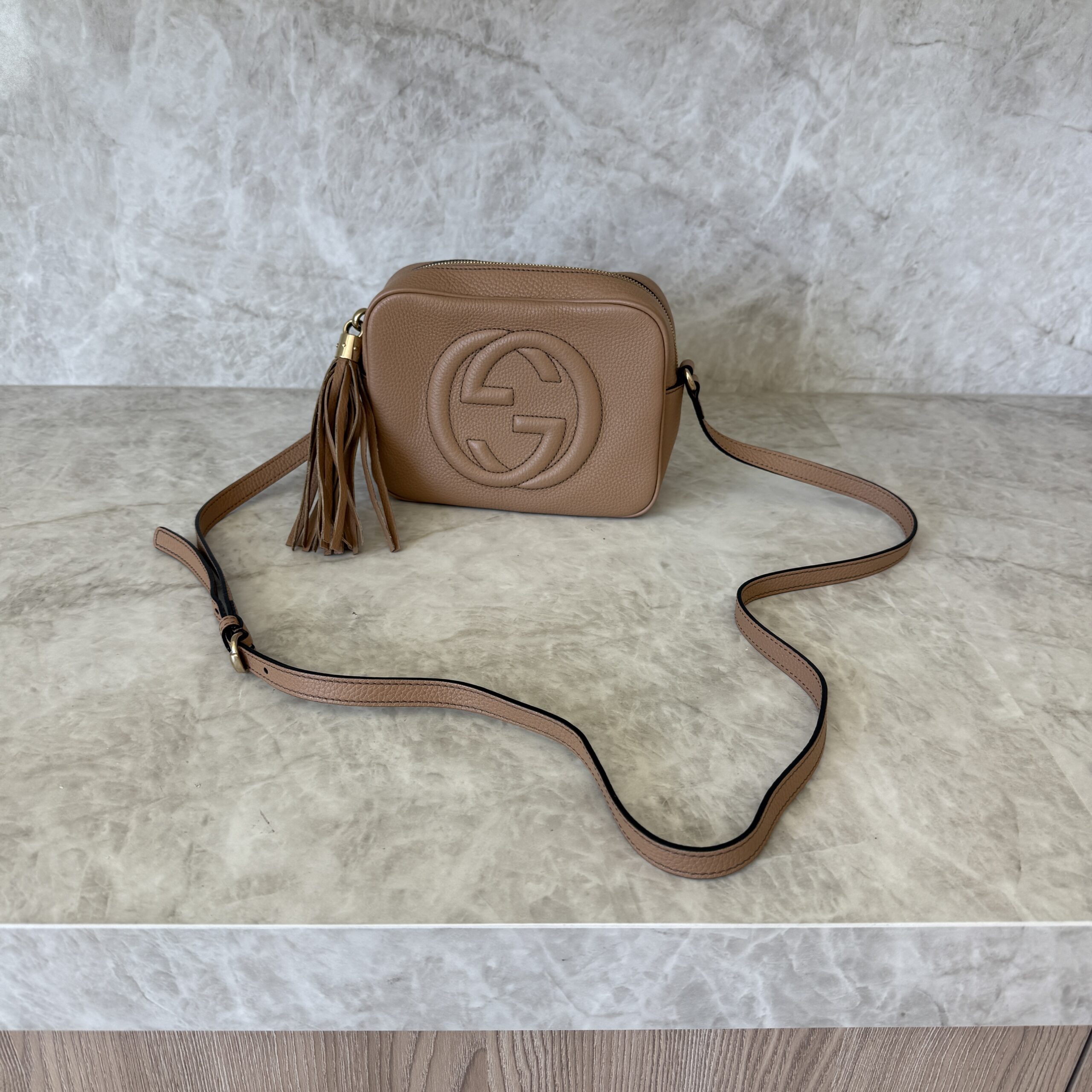 Gucci Calfskin Small Soho Disco Bag Beige