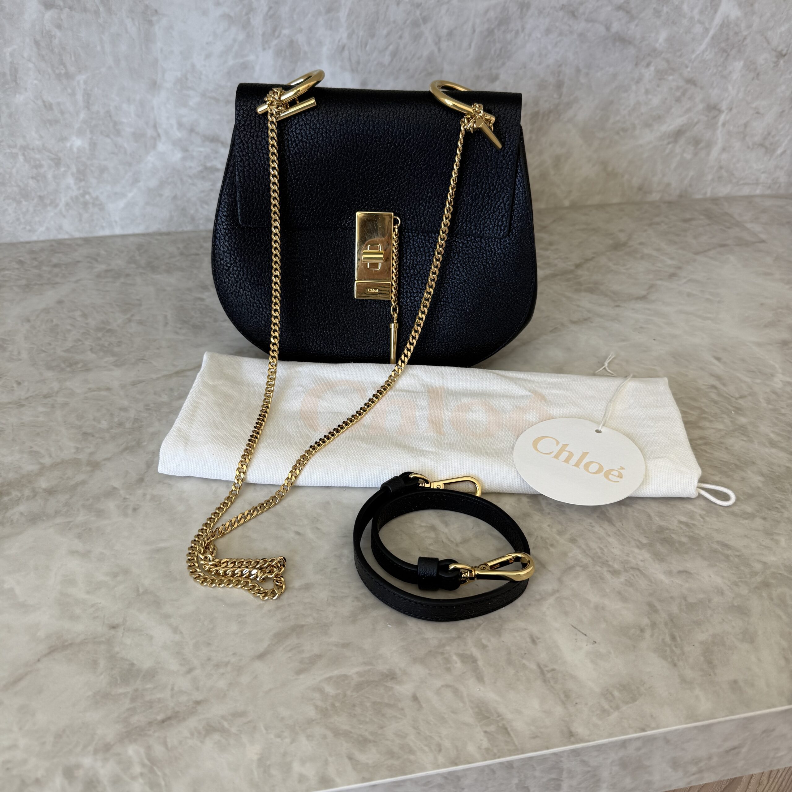 Chloe Grained Lambskin Drew Shoulder Bag Black
