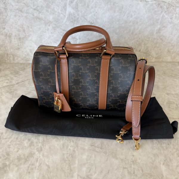 Celine Medium Boston in Triomphe Canvas and Calfskin