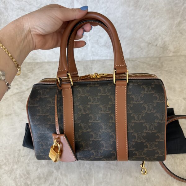 Celine Medium Boston in Triomphe Canvas and Calfskin