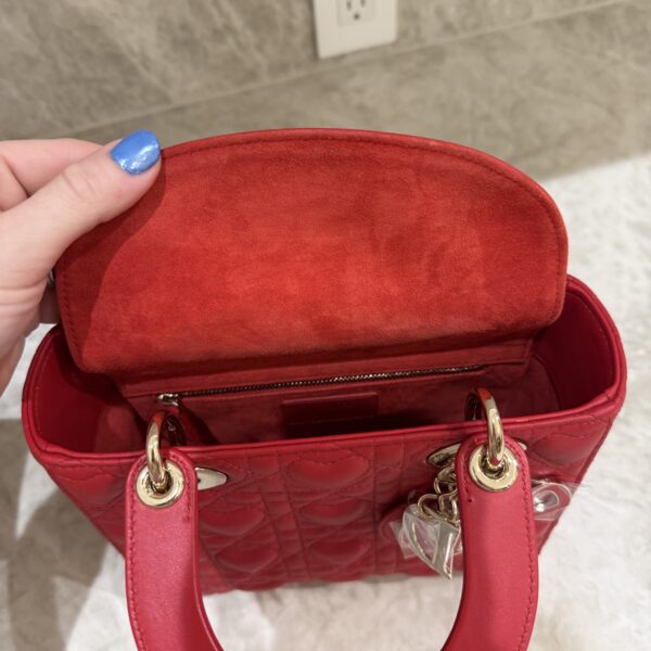 Christian Dior Lambskin Cannage Dioramour Heart Small Lady Dior Red