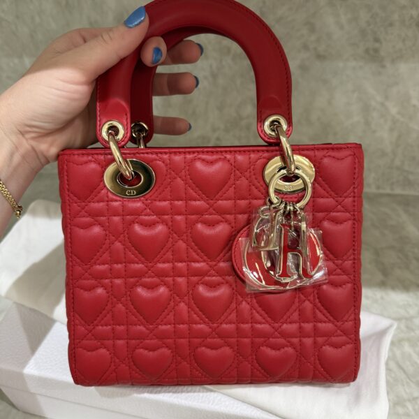 Christian Dior Lambskin Cannage Dioramour Heart Small Lady Dior Red
