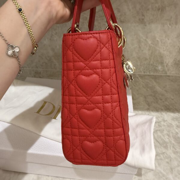 Christian Dior Lambskin Cannage Dioramour Heart Small Lady Dior Red