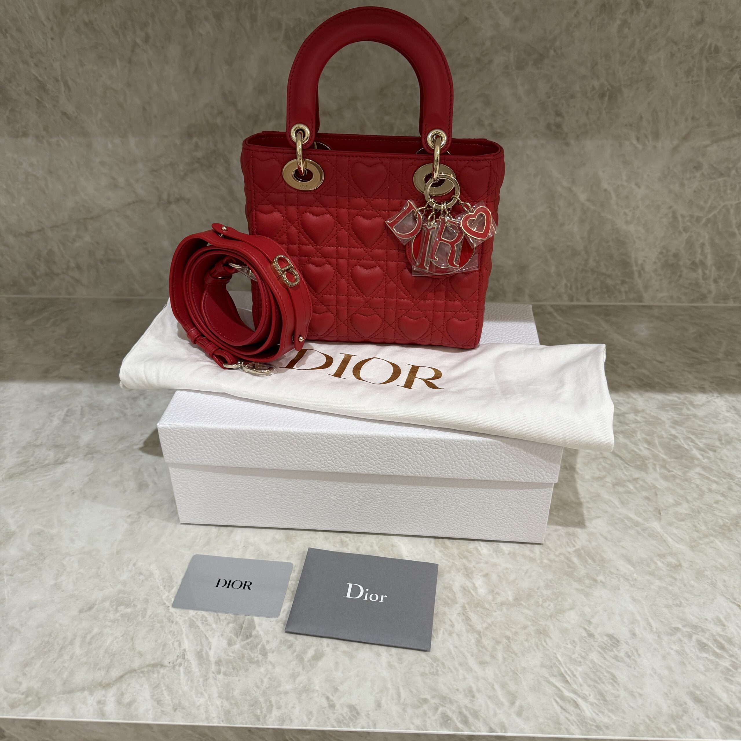 Christian Dior Lambskin Cannage Dioramour Heart Small Lady Dior Red