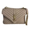 Length: 9.5 in Saint Laurent (YSL) Sheepskin Matelasse Chevron Monogram Medium College Bag Dark BeigeWidth: 1.75 in Drop: 2.5 in Drop: 22 in