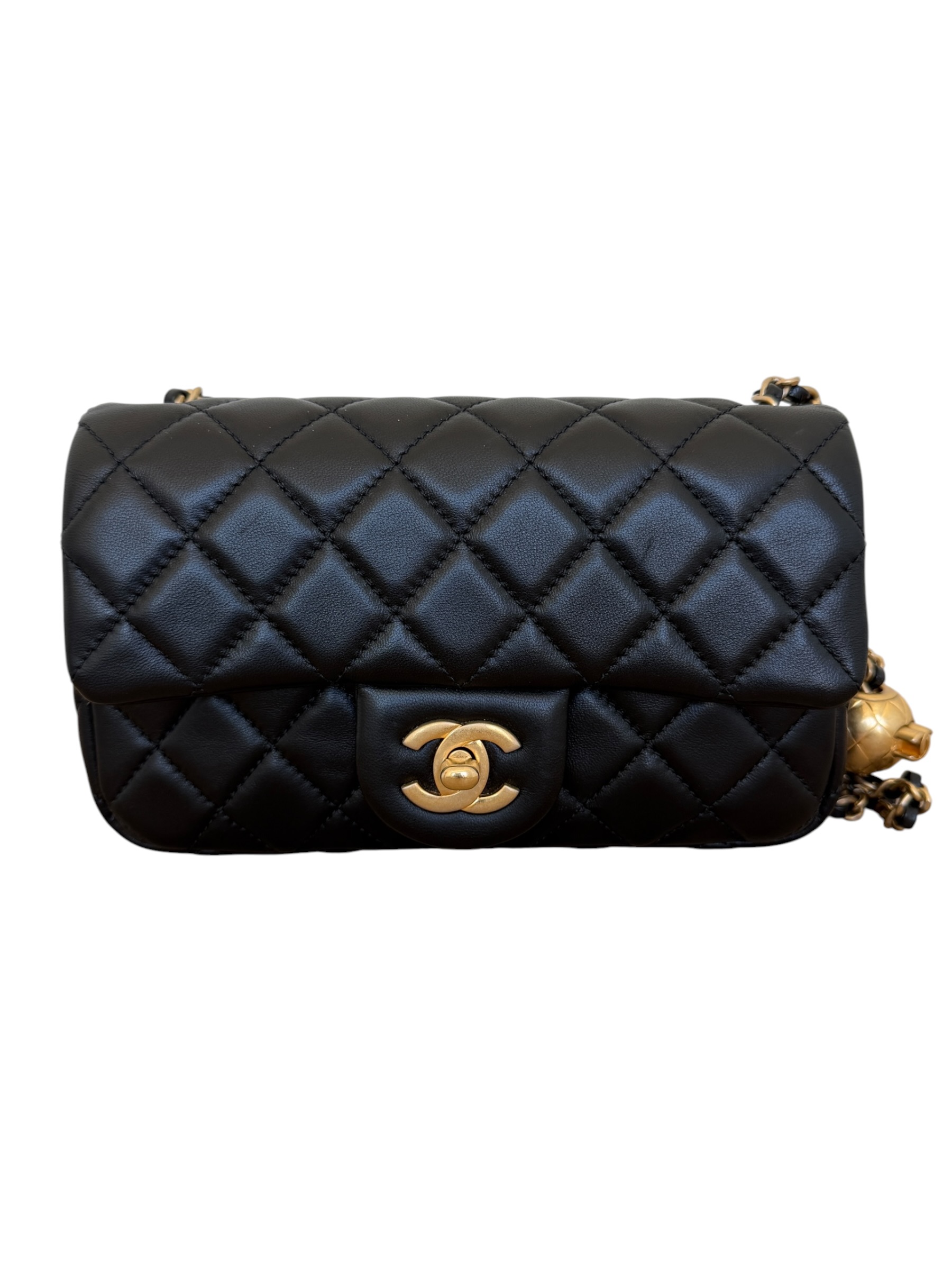 Chanel Lambskin Quilted Mini Rectangular Pearl Crush Flap Black