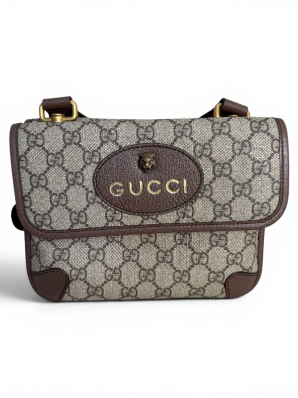 Gucci GG Supreme Monogram Web Neo Vintage Double Flap Messenger Bag Beige New Acero