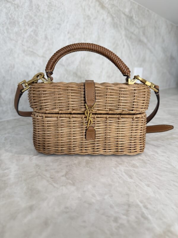 Saint Laurent (YSL) Gaby Top Handle Vanity Bag Wicker with Leather