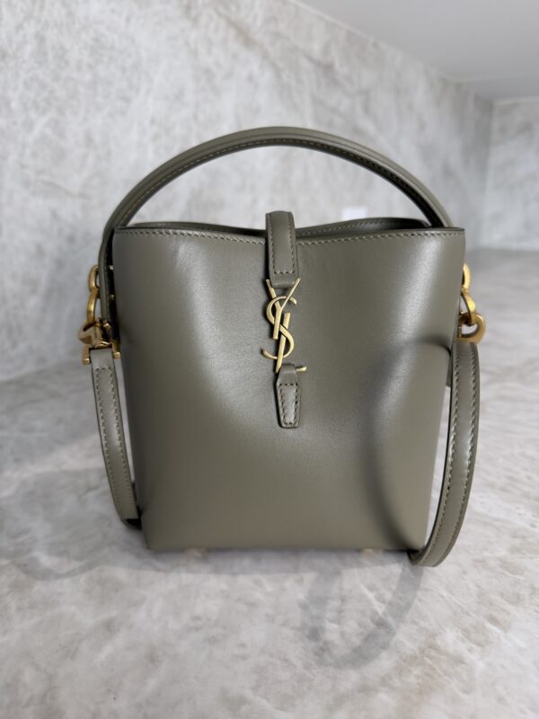 Saint Laurent (YSL) Shiny Calfskin Le 37 Mini Bucket Bag Strong Moss