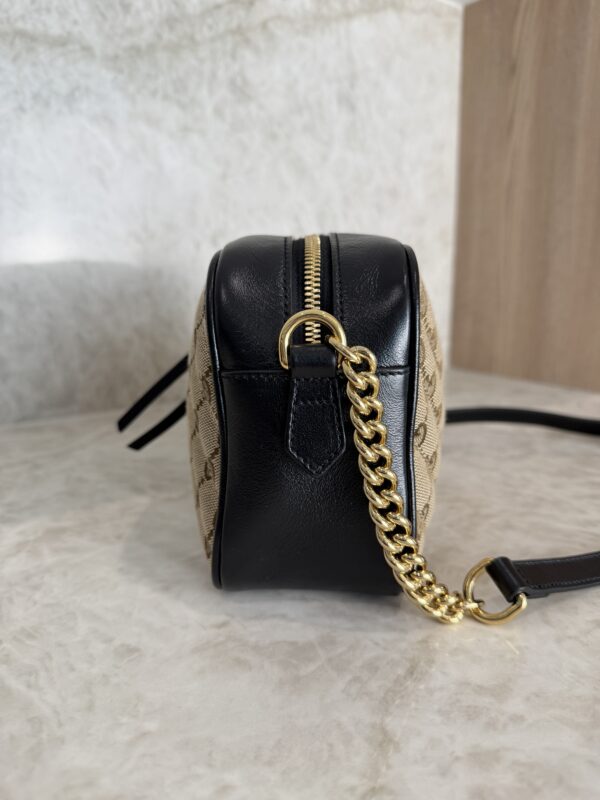 Gucci Monogram Matelasse Diagonal Small GG Marmont Chain Shoulder Bag Beige Black
