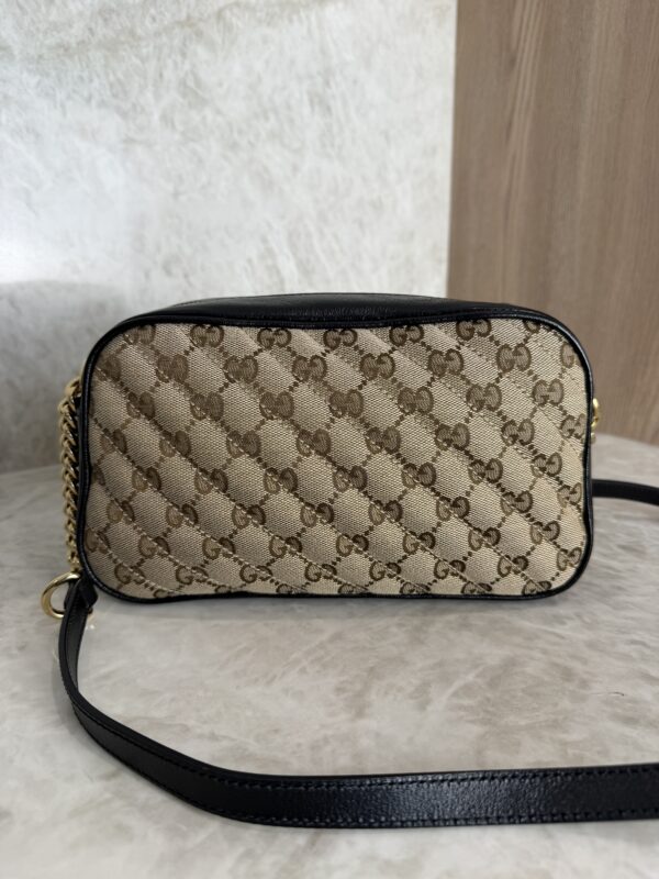Gucci Monogram Matelasse Diagonal Small GG Marmont Chain Shoulder Bag Beige Black