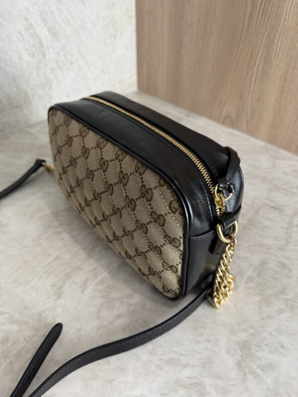Gucci Monogram Matelasse Diagonal Small GG Marmont Chain Shoulder Bag Beige Black