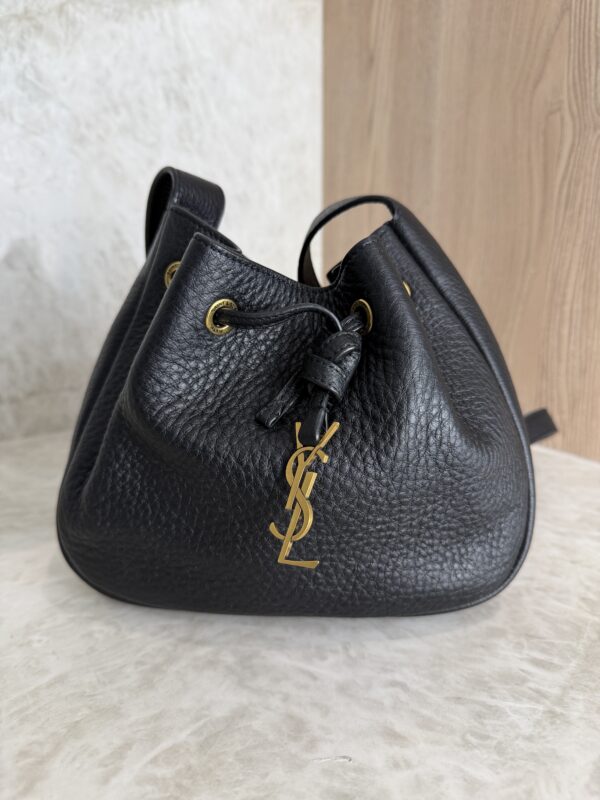 Saint Laurent (YSL) Grained Calfskin Paris VII Mini Flat Hobo Black