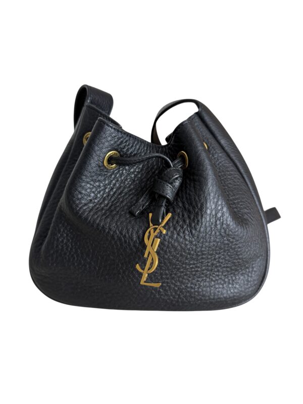 Saint Laurent (YSL) Grained Calfskin Paris VII Mini Flat Hobo Black