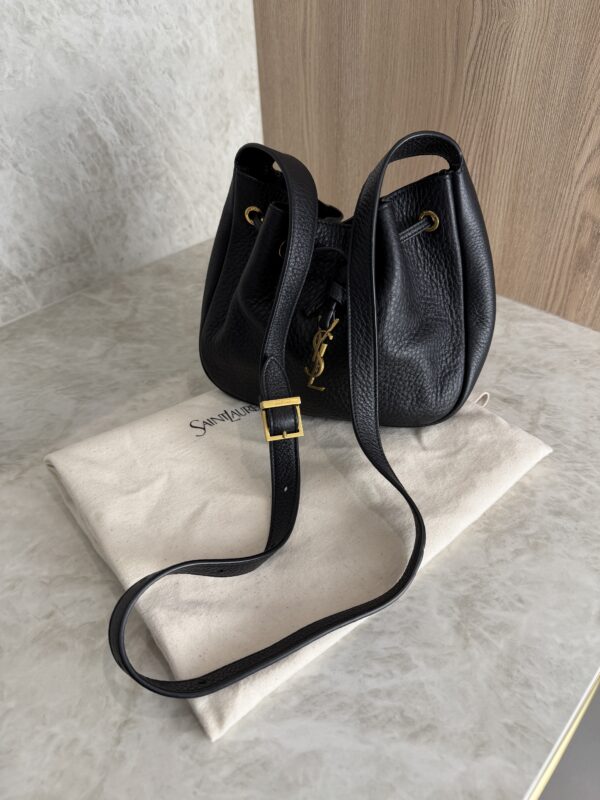 Saint Laurent (YSL) Grained Calfskin Paris VII Mini Flat Hobo Black