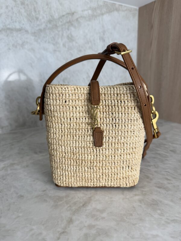 Saint Laurent (YSL) Calfskin Le 37 Mini Bucket Bag Raffia