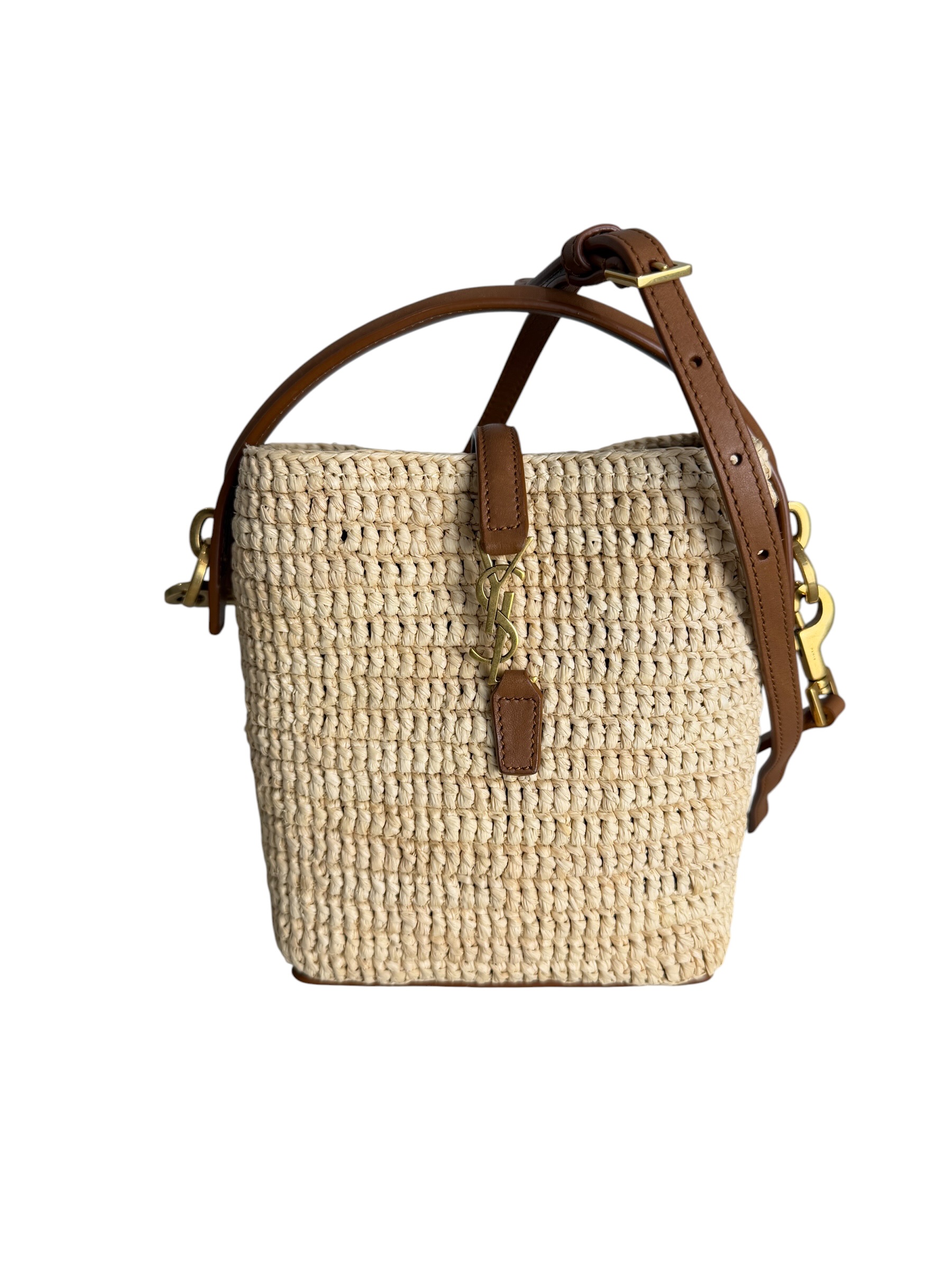 Saint Laurent (YSL) Calfskin Le 37 Mini Bucket Bag Raffia
