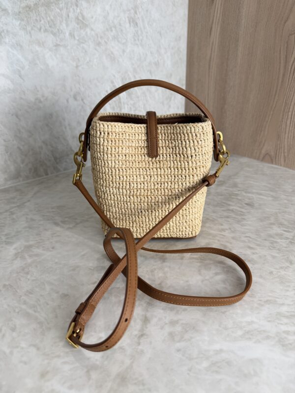 Saint Laurent (YSL) Calfskin Le 37 Mini Bucket Bag Raffia