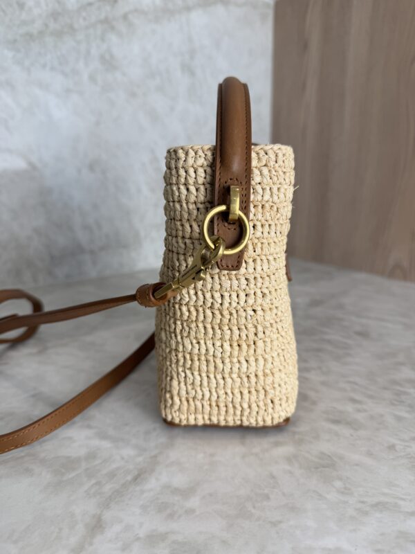 Saint Laurent (YSL) Calfskin Le 37 Mini Bucket Bag Raffia