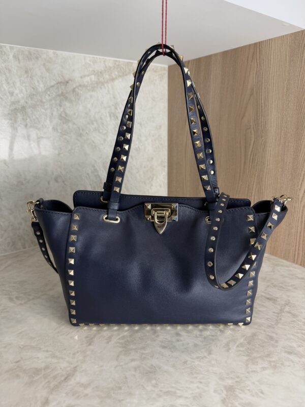 Valentino Garavani Vitello Small Rockstud Tote Marine