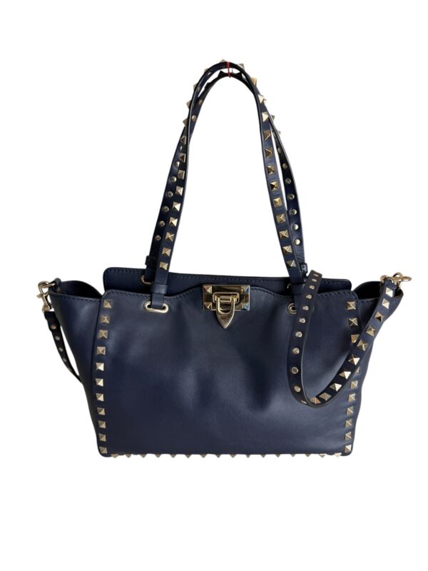 Valentino Garavani Vitello Small Rockstud Tote Marine