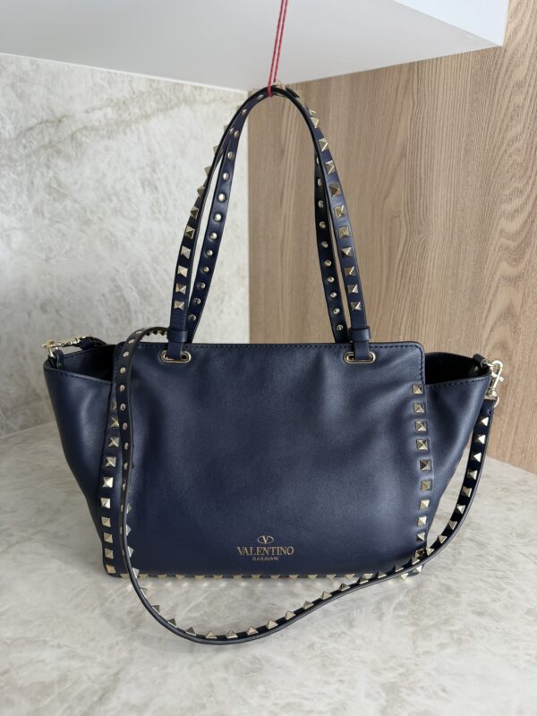 Valentino Garavani Vitello Small Rockstud Tote Marine