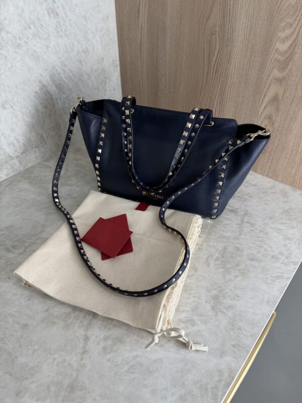 Valentino Garavani Vitello Small Rockstud Tote Marine