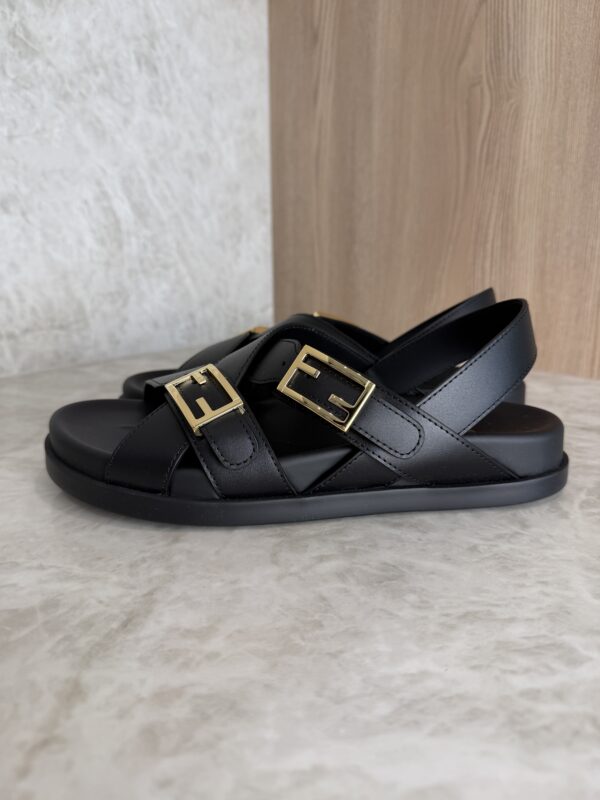 Fendi Black Leather Dad Sandals Size 39