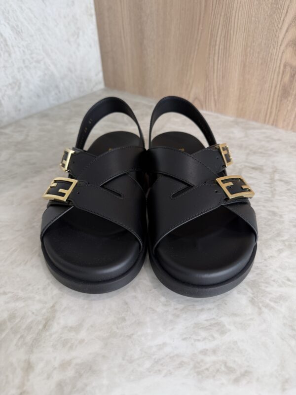 Fendi Black Leather Dad Sandals Size 39