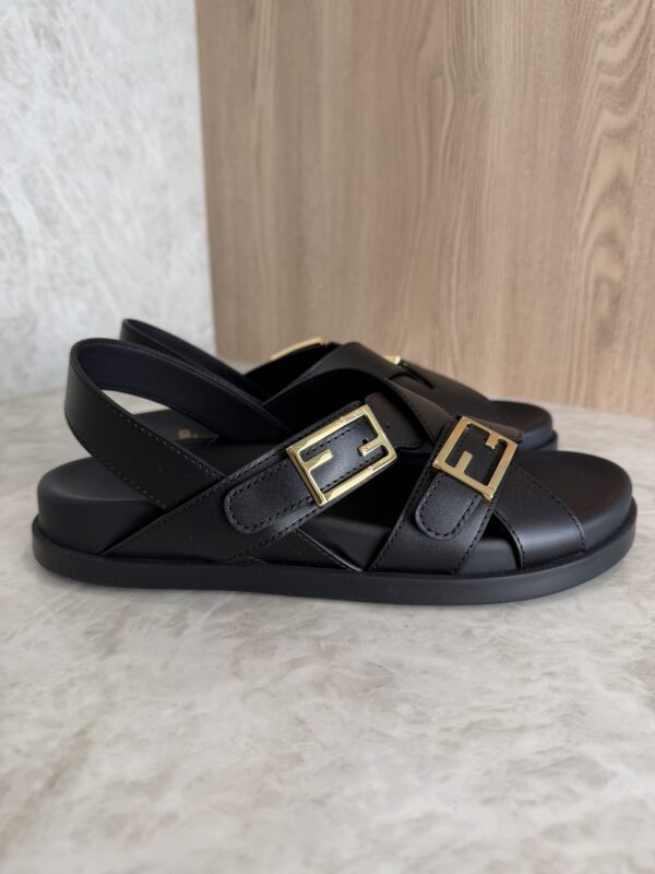 Fendi Black Leather Dad Sandals Size 39