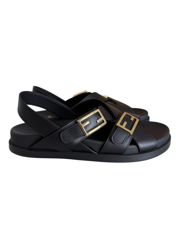 Fendi Black Leather Dad Sandals Size 39