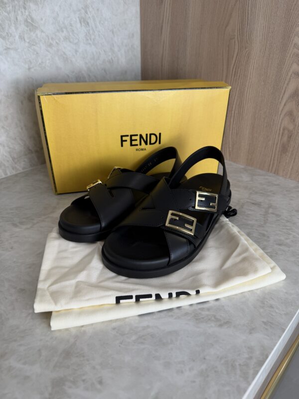 Fendi Black Leather Dad Sandals Size 39