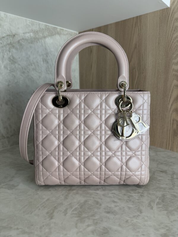 Christian Dior Iridescent Lambskin Cannage Medium Lady Dior Gold Hardware