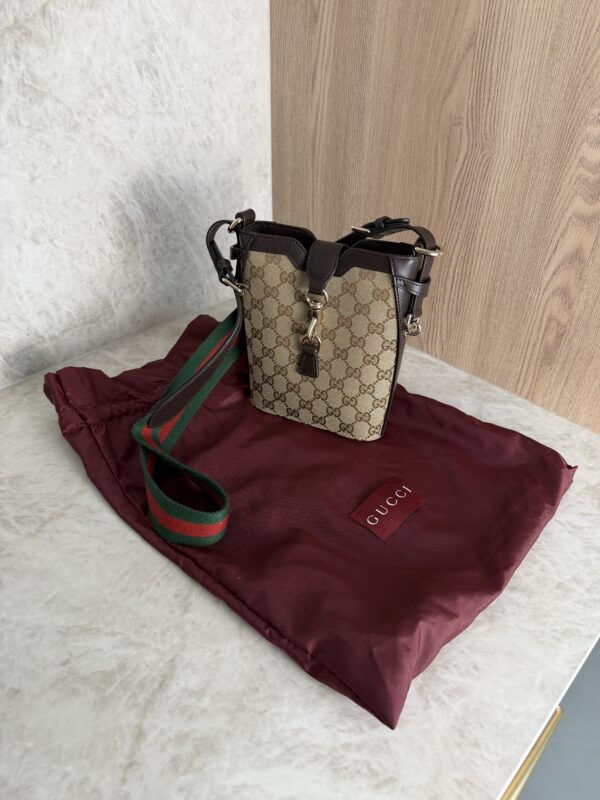 Gucci Supreme GG Canvas/Leather Jackie Small Bucket Crossbody Bag