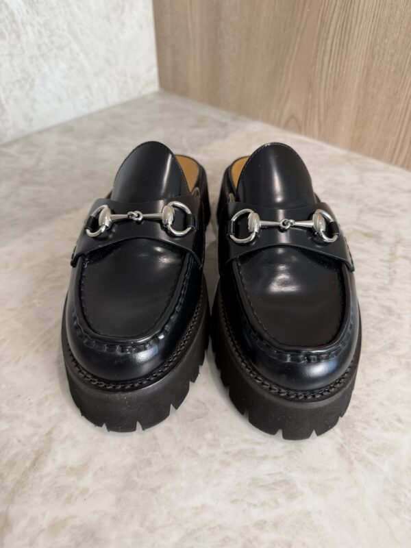 Gucci Horsebit Accent Leather Slides Size 38.5 Black
