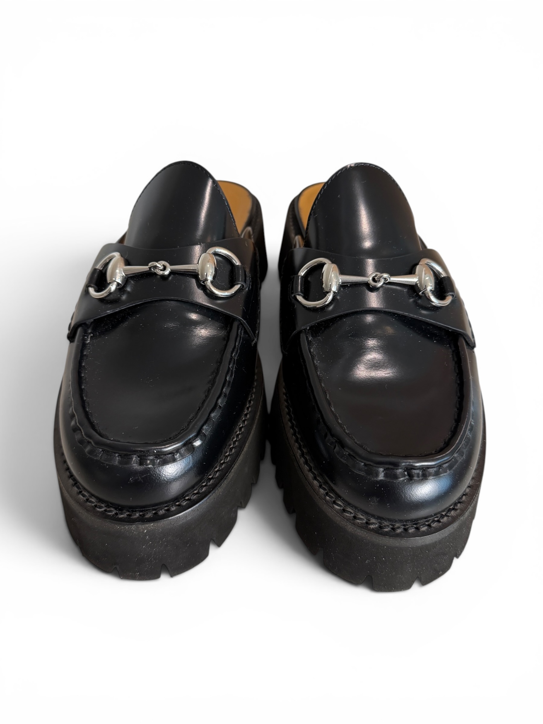 Gucci Horsebit Accent Leather Slides Size 38.5 Black