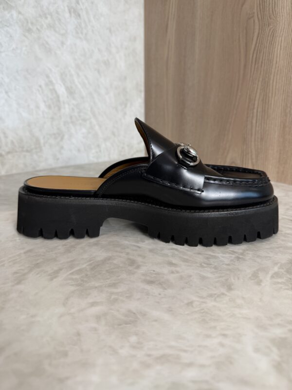 Gucci Horsebit Accent Leather Slides Size 38.5 Black