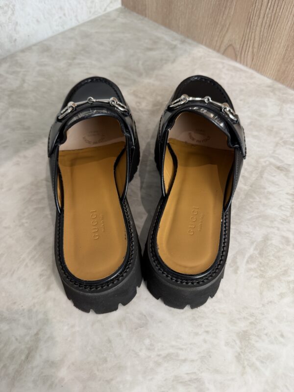 Gucci Horsebit Accent Leather Slides Size 38.5 Black