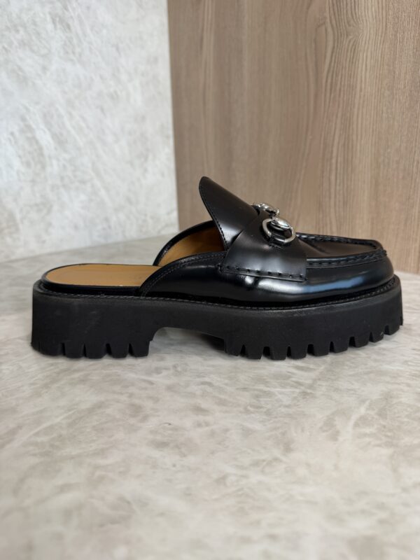 Gucci Horsebit Accent Leather Slides Size 38.5 Black