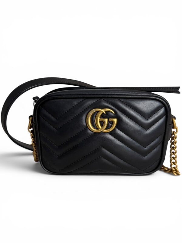 Gucci Calfskin Matelasse Mini GG Marmont Chain Shoulder Bag Black
