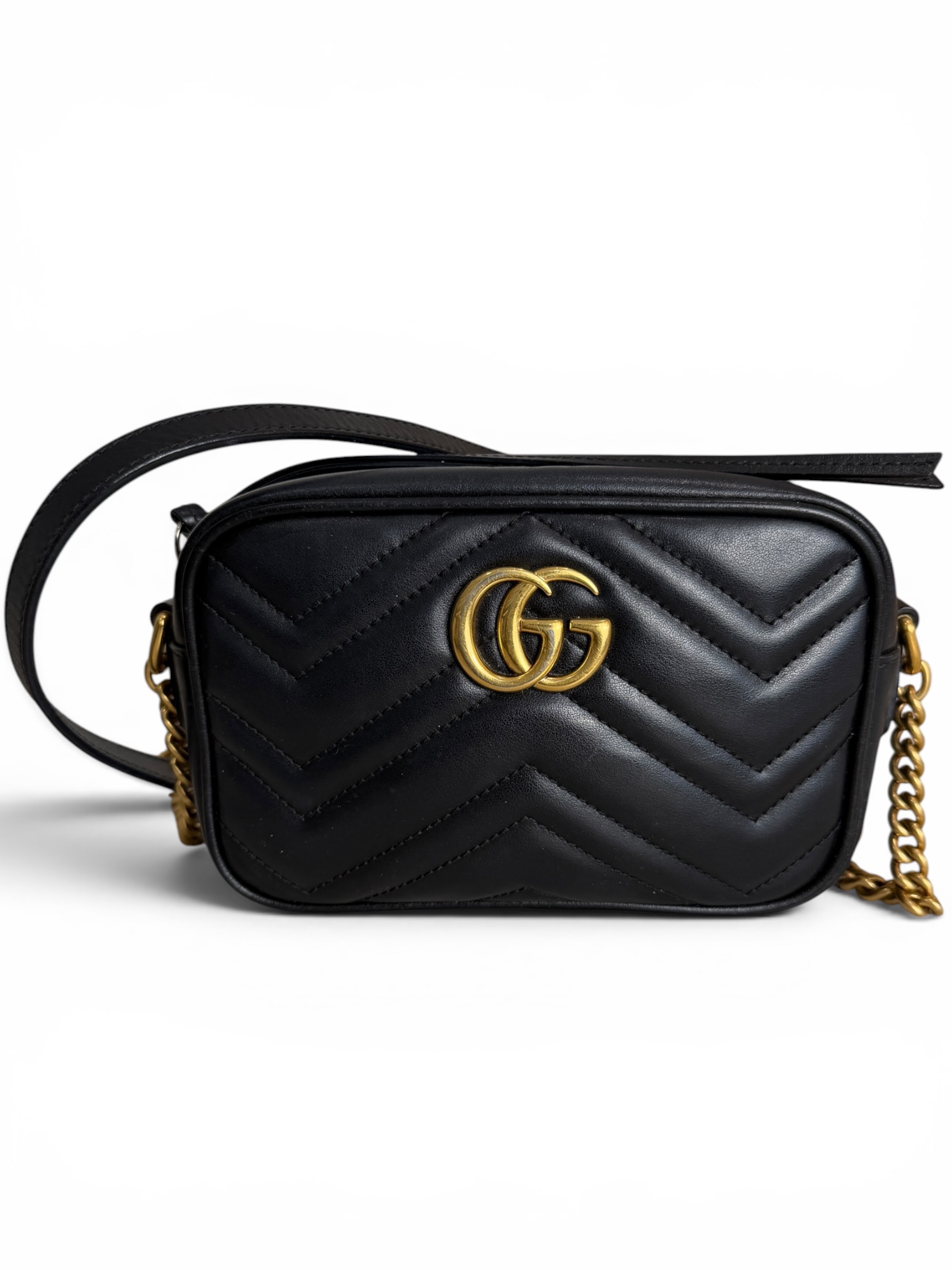 Gucci Calfskin Matelasse Mini GG Marmont Chain Shoulder Bag Black