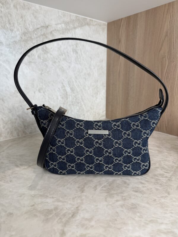 Gucci Lady Lunetta Small Shoulder Bag Dark Blue GG Denim