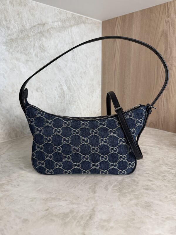 Gucci Lady Lunetta Small Shoulder Bag Dark Blue GG Denim