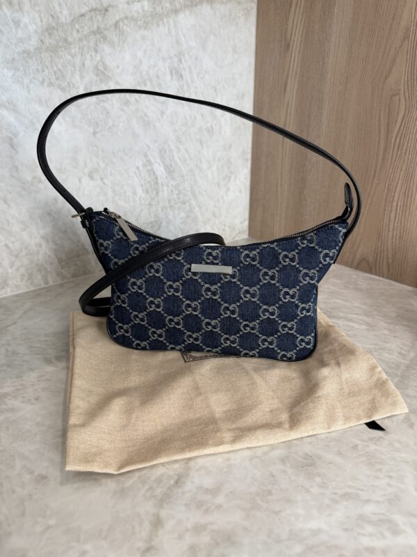 Gucci Lady Lunetta Small Shoulder Bag Dark Blue GG Denim