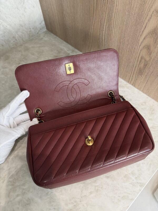 Chanel Shiny Goatskin Diagonal Quilted Medium Flap Burgundy
