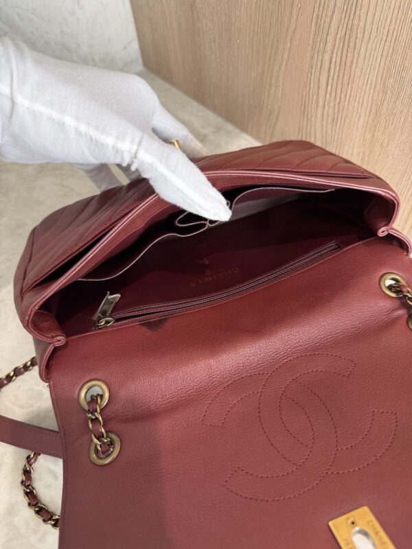 Chanel Shiny Goatskin Diagonal Quilted Medium Flap Burgundy