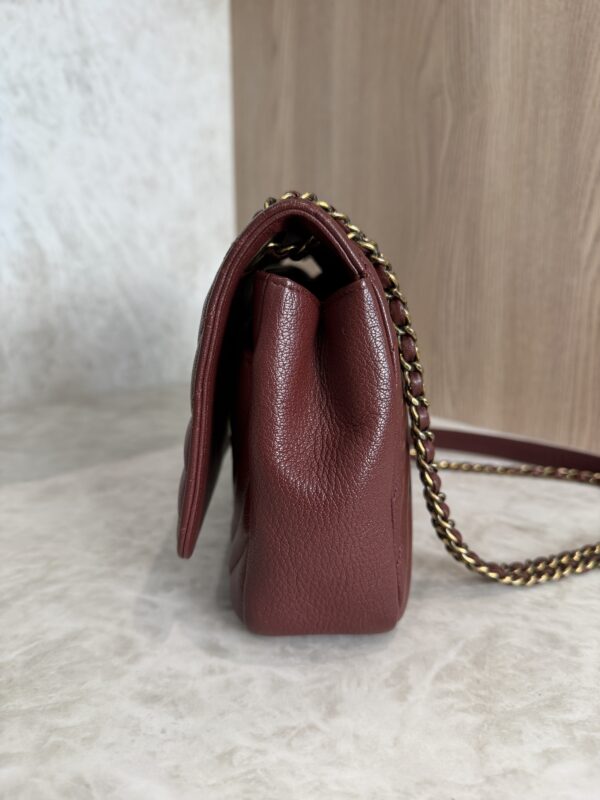 Chanel Shiny Goatskin Diagonal Quilted Medium Flap Burgundy
