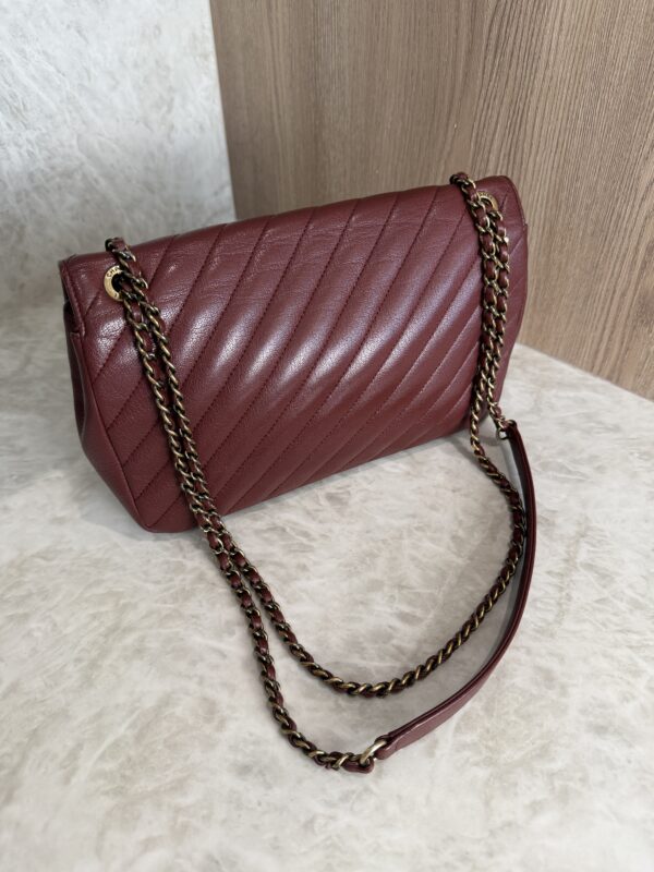 Chanel Shiny Goatskin Diagonal Quilted Medium Flap Burgundy