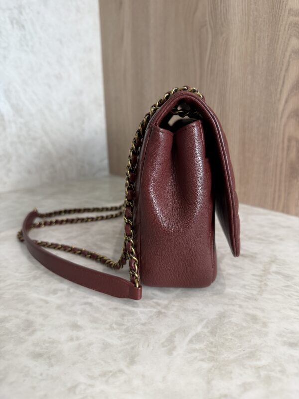 Chanel Shiny Goatskin Diagonal Quilted Medium Flap Burgundy